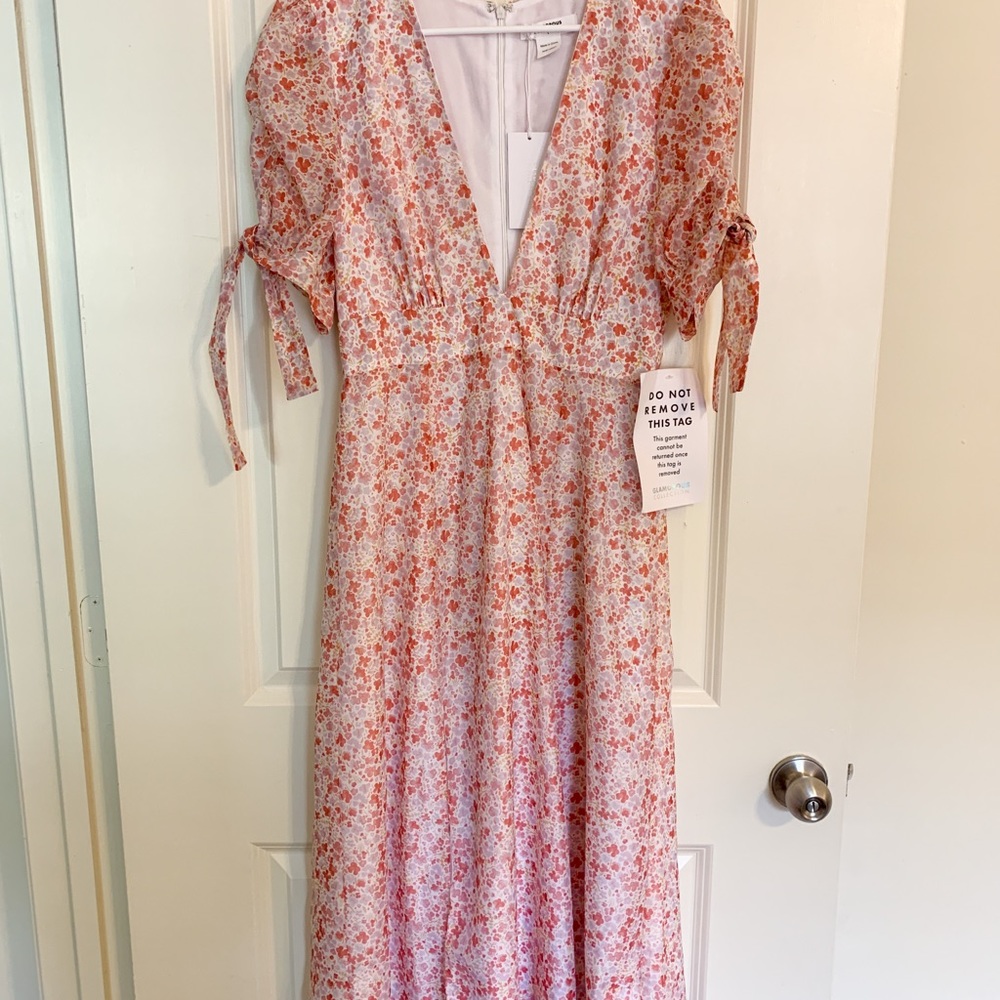 Glamorous Pink Ditsy Organza Midi Dress